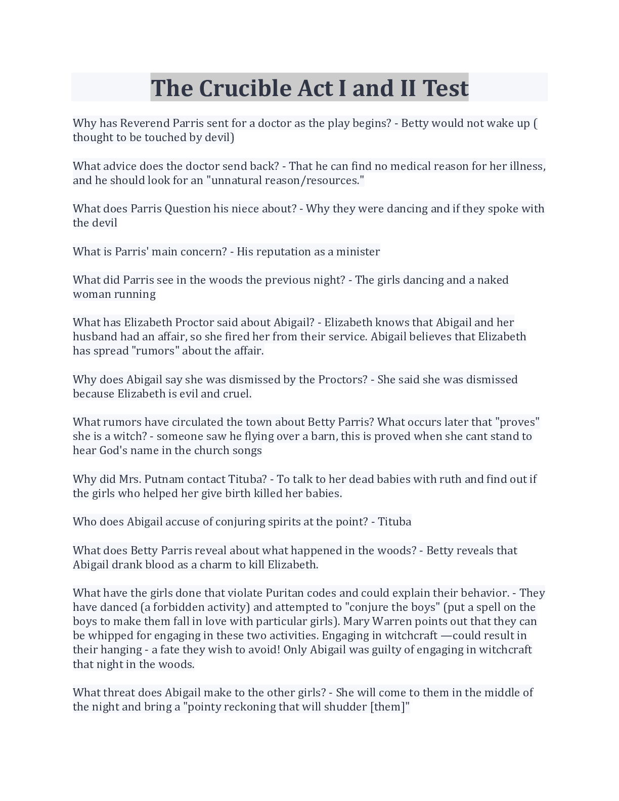 Preview image for The Crucible Act I and II Test Latest Update